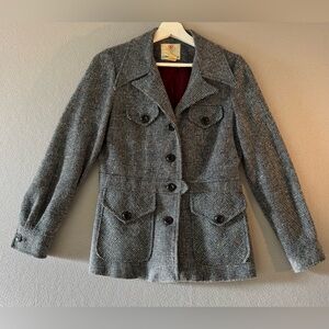 Vintage 80’s Collegetown Blue Structured Button Up Jacket Lined Wool Blend